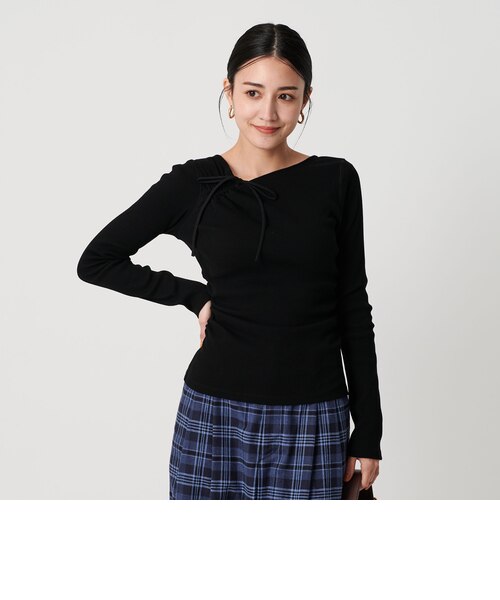 United Arrows リボンカットソー　紺色 コットンリブ リボンギャザーカットソー｜ユナイテッドアローズ