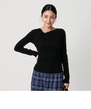 コットンリブ リボンギャザーカットソー