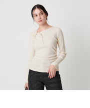 コットンリブ リボンギャザーカットソー