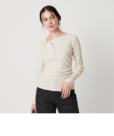 コットンリブ リボンギャザーカットソー