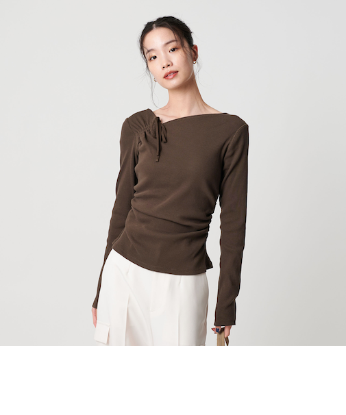 コットンリブ リボンギャザーカットソー