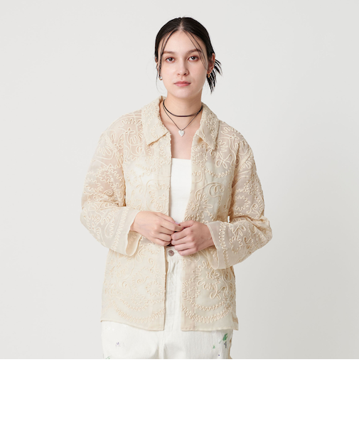 ポリエステルコードエンブロイダリーシャツ/オフホワイト