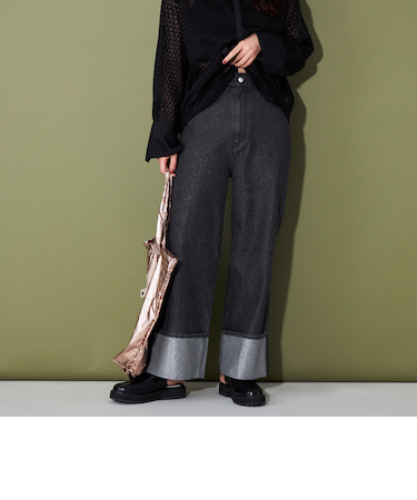 ＜CITEN＞ラメ ロールアップ ワイドデニム