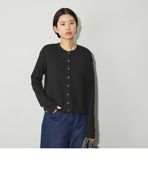 ＜CITEN＞リブクルーネックカットカーディガン