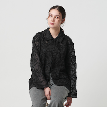 ポリエステルコードエンブロイダリーシャツ/ブラック