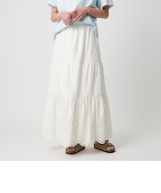 ピンタックティアード レースロングスカート