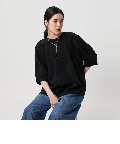 キュプラナイロン バックリボン ショートスリーブブラウス