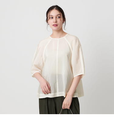 キュプラナイロン バックリボン ショートスリーブブラウス