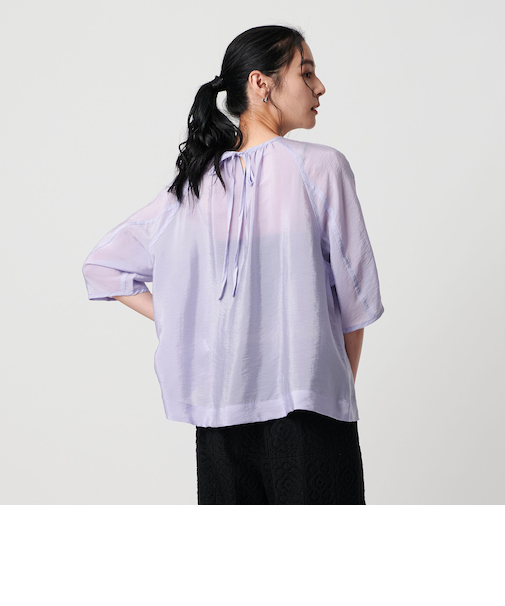 キュプラナイロン バックリボン ショートスリーブブラウス