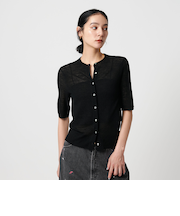 ウールナイロン クルーネックハーフスリーブカーディガン