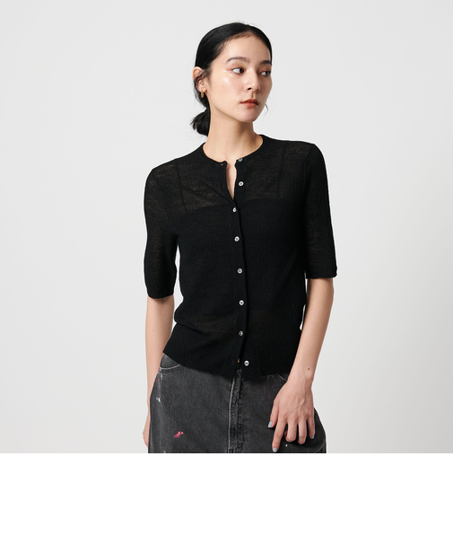 ウールナイロン クルーネックハーフスリーブカーディガン