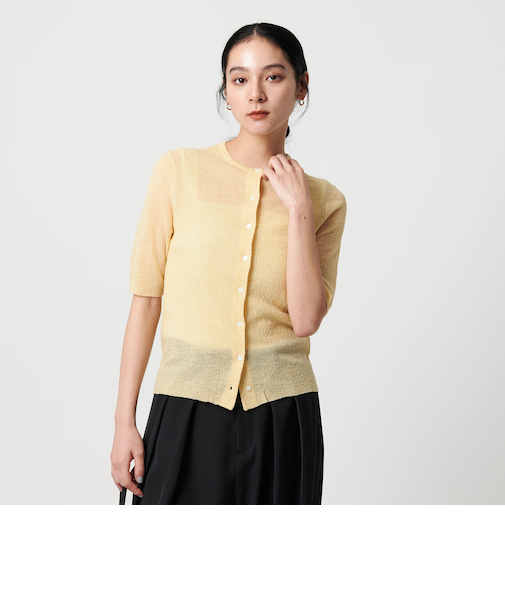 ウールナイロン クルーネックハーフスリーブカーディガン