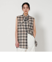 チェック ボウタイ ノースリーブブラウス
