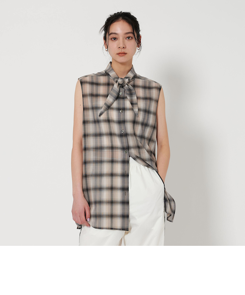 チェック ボウタイ ノースリーブブラウス