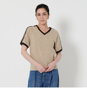 Vネック ラインスリーブ Tシャツ