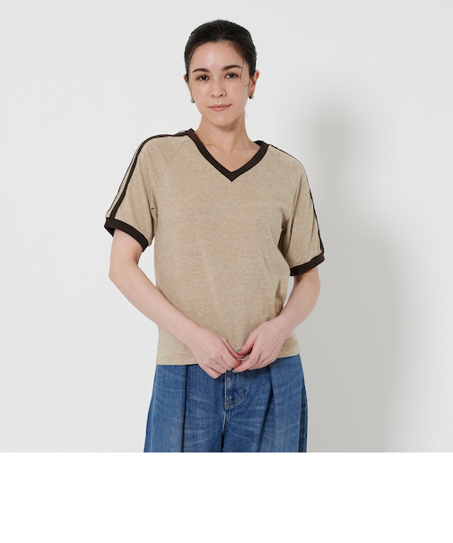 Vネック ラインスリーブ Tシャツ