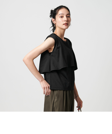 【Wardrobe DAILY MINIMAL】フリルレイヤード ノースリーブカットソー 接触冷感 吸水速乾