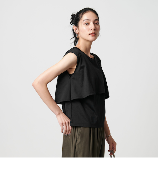 【Wardrobe DAILY MINIMAL】フリルレイヤード ノースリーブカットソー 接触冷感 吸水速乾