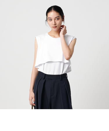 【Wardrobe DAILY MINIMAL】フリルレイヤード ノースリーブカットソー 接触冷感 吸水速乾