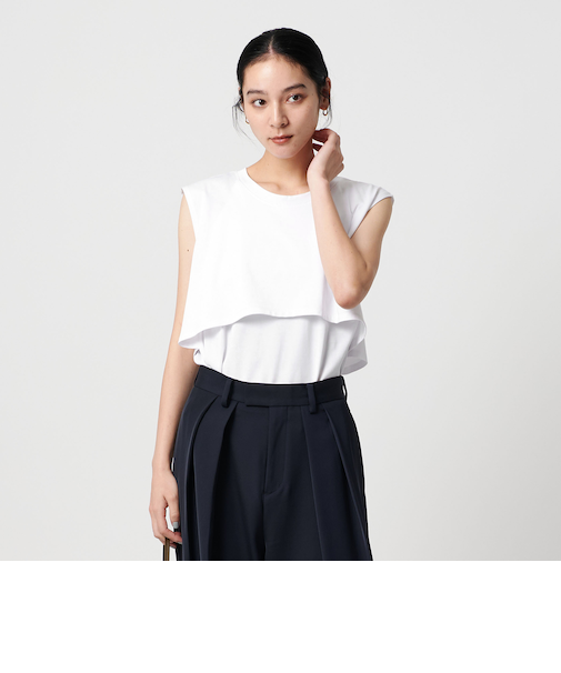 【Wardrobe DAILY MINIMAL】フリルレイヤード ノースリーブカットソー 接触冷感 吸水速乾