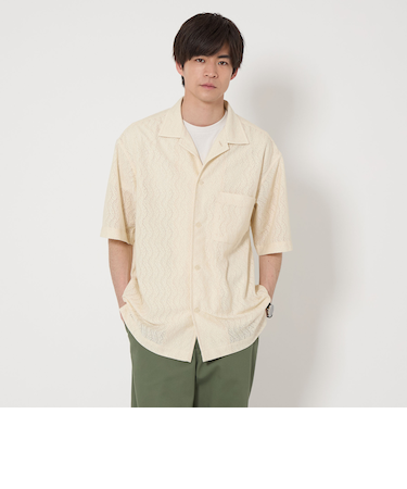 ウェーブ メッシュ パターン オープンカラー 半袖 シャツ