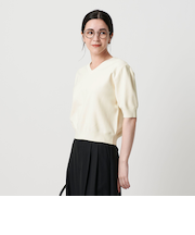 レーヨンブレンド カノコ 5分袖Vネックニット ウォッシャブル