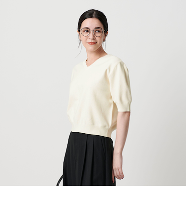 レーヨンブレンド カノコ 5分袖Vネックニット ウォッシャブル