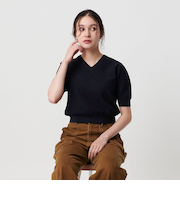 レーヨンブレンド カノコ 5分袖Vネックニット ウォッシャブル