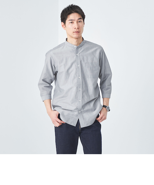 ラミー バンドカラー 7分袖 シャツ