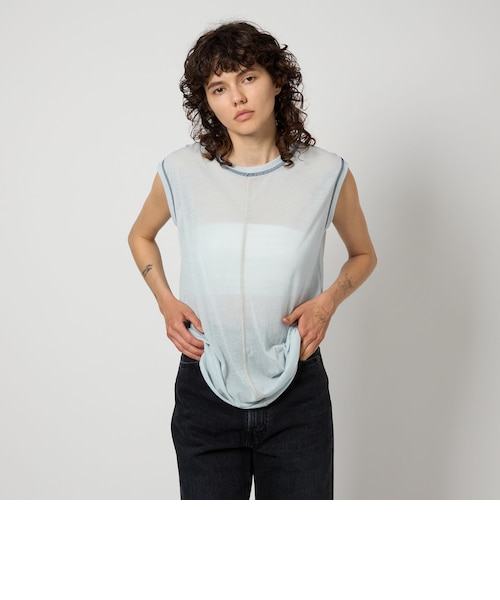 〈6（roku）〉25 SSコットンナイロンカラーロック ノースリーブ Tシャツ 6(ROKU)＞コットン ナイロン カラーロック ノースリーブ Tシャツ