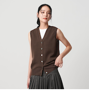 フロントボタン Vネック ニットベスト -ウォッシャブル-