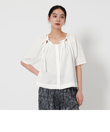 リボン ギャザー ブラウス