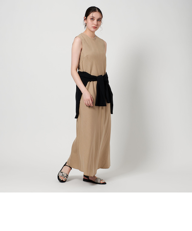 麻ブレンド バイアス フレアワンピース