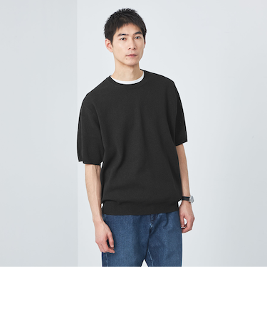 ペーパー ハーフミラノ ニット クルーネック 半袖Ｔシャツ