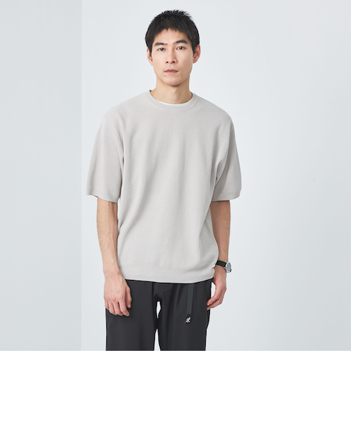 ペーパー ハーフミラノ ニット クルーネック 半袖Ｔシャツ