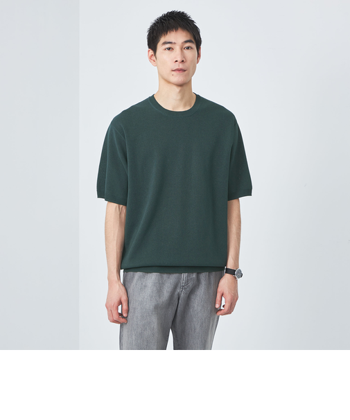 ペーパー ハーフミラノ ニット クルーネック 半袖Ｔシャツ