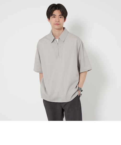 ウォッシャブルトロ ハーフジップ プルオーバーシャツ ―ストレッチ―