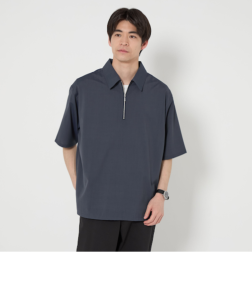 ウォッシャブルトロ ハーフジップ プルオーバーシャツ  ―ストレッチ―