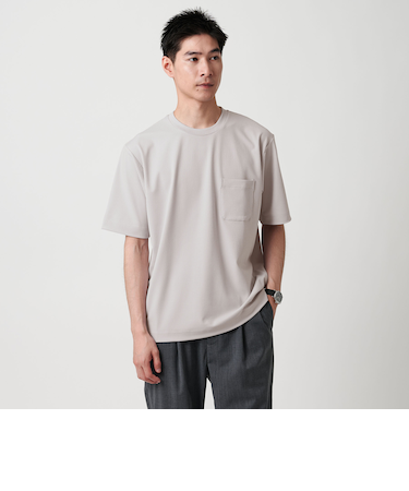 ドライサッカー ボーダー クルーネック Tシャツ -吸水速乾-