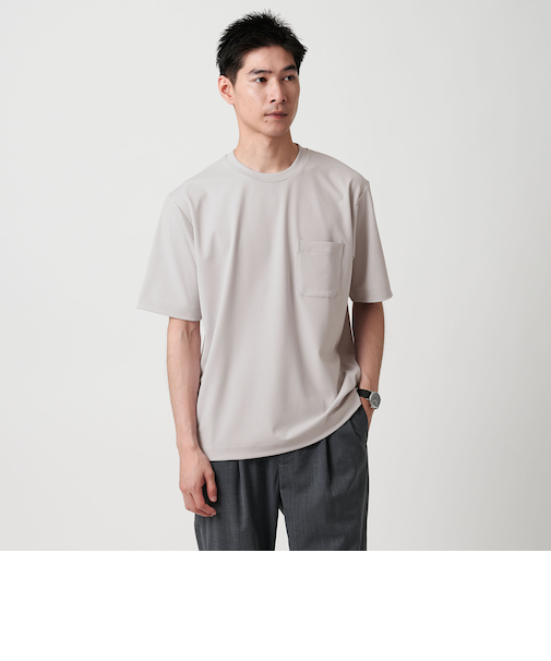 ドライサッカー ボーダー クルーネック Tシャツ -吸水速乾-