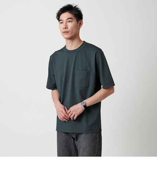 ドライサッカー ボーダー クルーネック Tシャツ -吸水速乾-