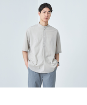 ウォッシャブルトロ バンドカラー 半袖 プルオーバー  -ストレッチ-