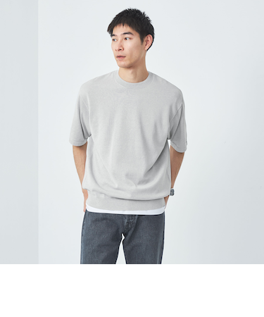 ハイゲージ テンジク レイヤード 半袖 クルーネック Tシャツ＆ニット