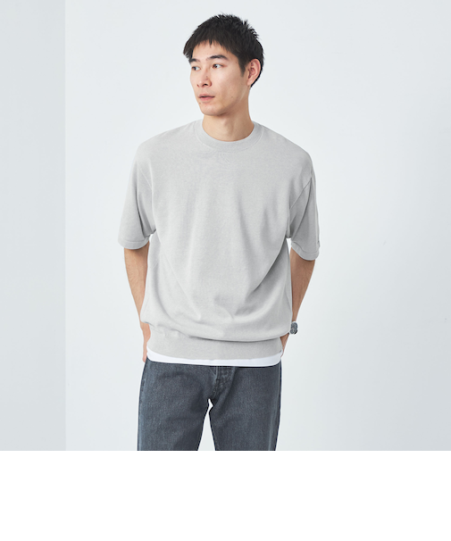 ハイゲージ テンジク レイヤード 半袖 クルーネック Tシャツ＆ニット