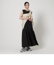 ギャザーフレア ノースリーブ ワンピース -UVカット/撥水加工/接触冷感-