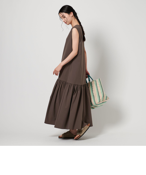 ギャザーフレア ノースリーブ ワンピース -UVカット/撥水加工/接触冷感-