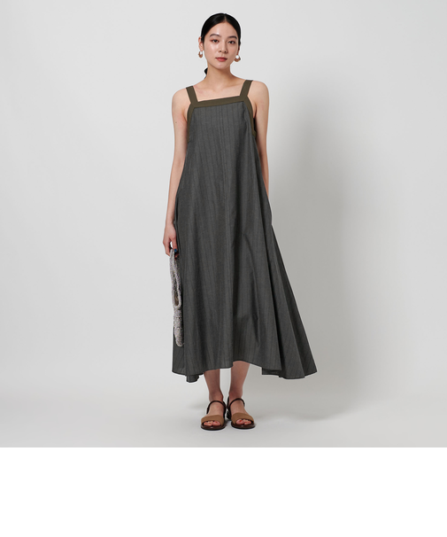 麻ブレンド フレア サンドレス