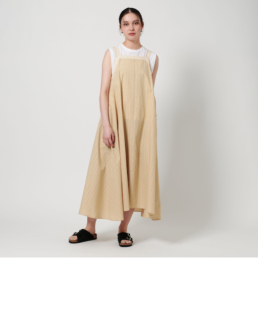 麻ブレンド フレア サンドレス