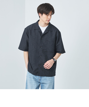 リネンライク ジャカード 半袖 シャツ