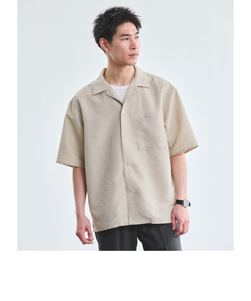 リネンライク ジャカード 半袖 シャツ